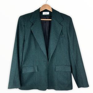 Vintage 80’s Wool Black Green Houndstooth Blazer